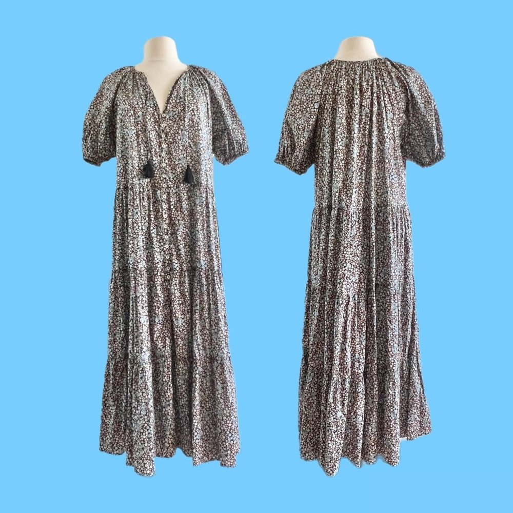 Spell & The Gypsy Navy Floral Poppy Smock Cotton Midi⦠- Gem